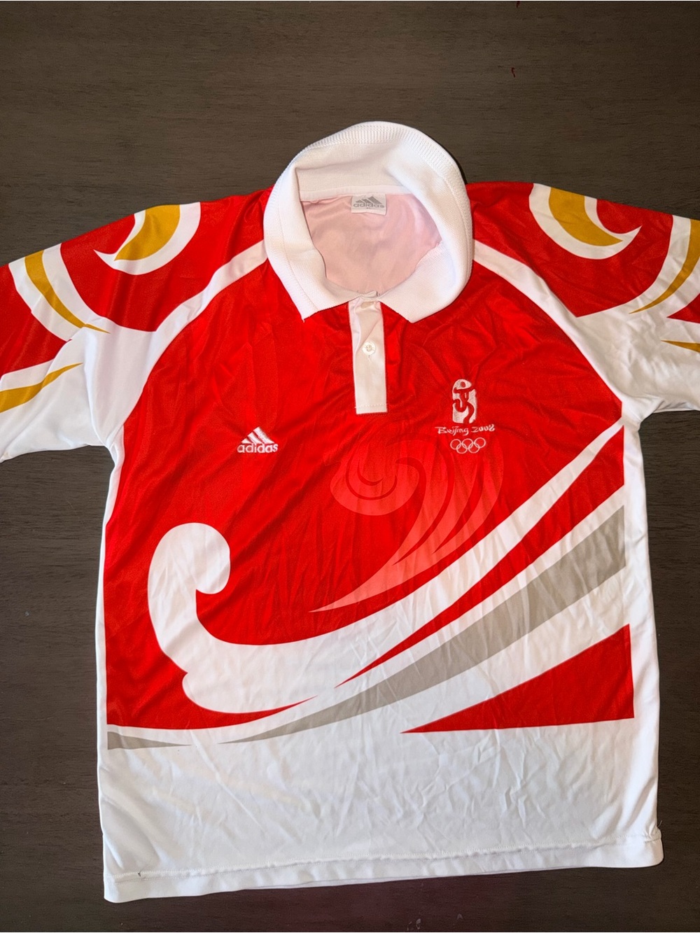 adidas Men’s Red, White & Gold Polo Jersey - Beijing 2008 Style